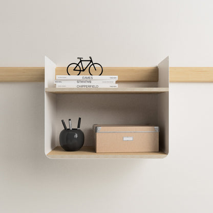 Variand A02 wide wall shelf in oak — catalogue view | Antifer