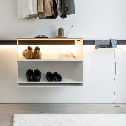 Variand I02 wall shelf, large, on a wall rail — birch in a composition — design Variand | Antifer
